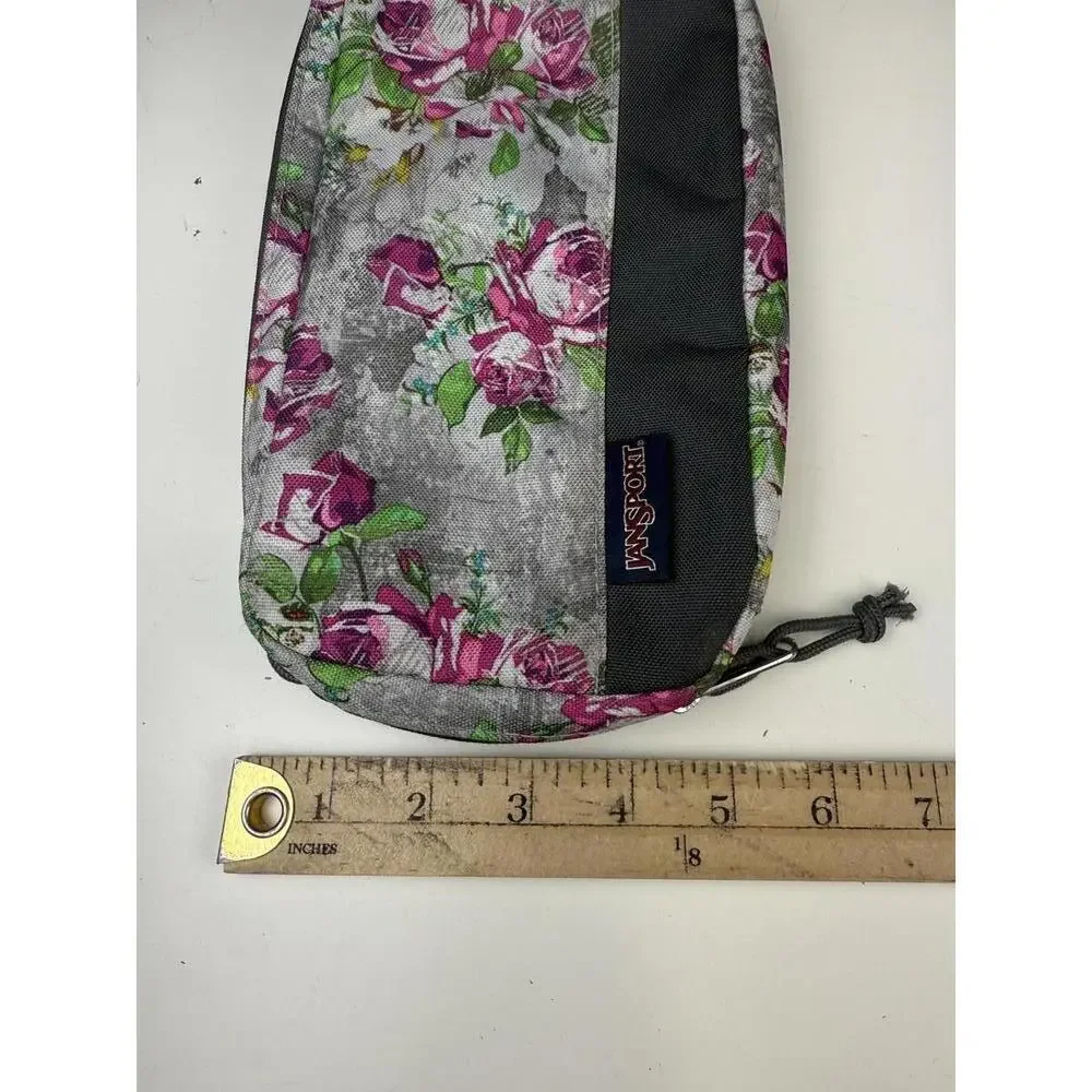 Jansport Concrete Gray Pink Floral Girls Pencil Calculator Bag Multi School